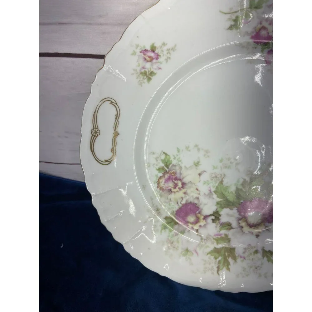 Vintage PURPLE FlOWER Platter/Serving Dish Handles and‎ Gold Trim Dish